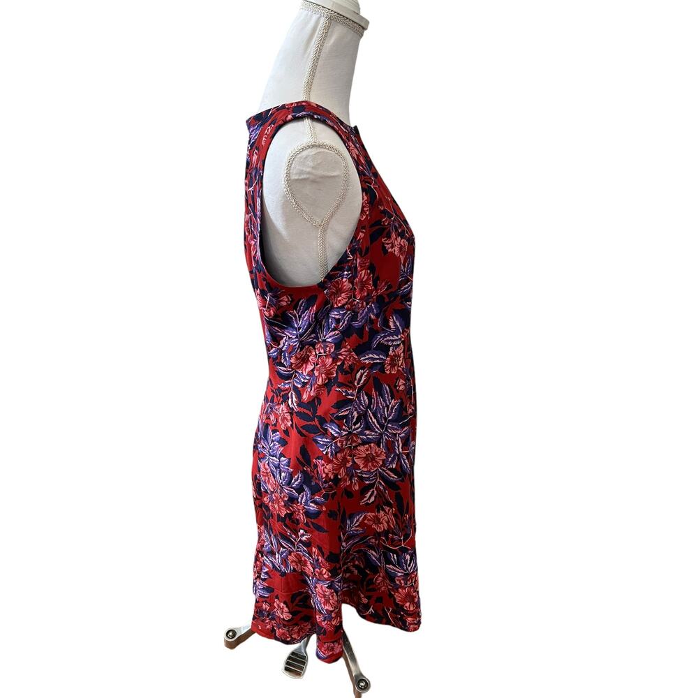 Rebecca Taylor Silk Flame of the Forest Floral Print Sleeveless Dress Red Blue - Picture 4 of 8